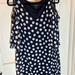 Connected Apparel Blue and White Asymmetrical Ruffled Tank Top